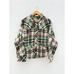 Saints & Hearts Mint Green Plaid Button Flannel Shacket Crop Shirt Jacket Medium